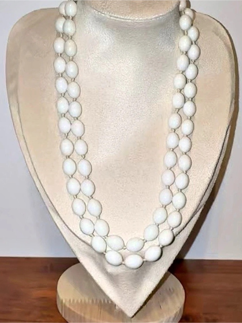Vintage Crown Trifari White Lucite Double Strand Necklace Mid-Century